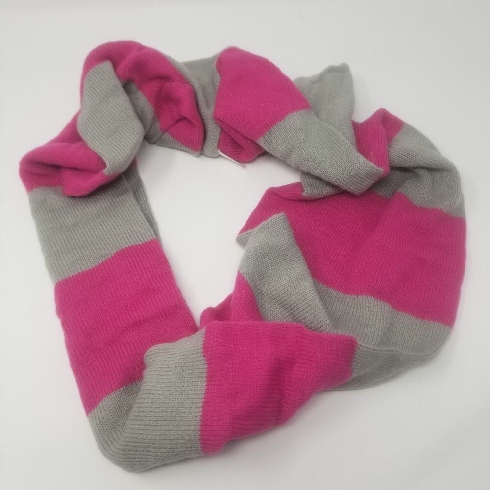 Pink and Grey Bright Striped Bicolor Infinity Scarf